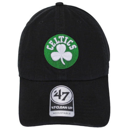 47 Brand | Boston Celtics NBA Clean Up Strapback Baseball Cap Dad Hat | 203951 | front | BLACK