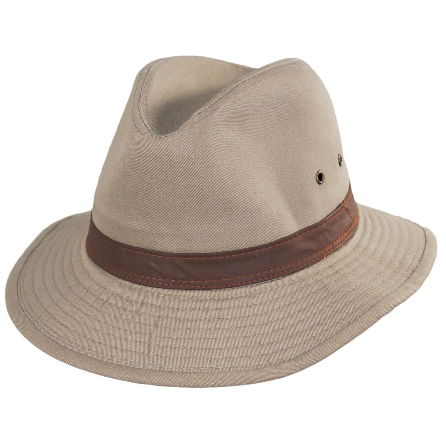 Dorfman Pacific | Packable Cotton Twill Safari Fedora Hat | 140215 | lead | KHAKI