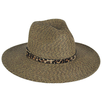 Karen Keith | Leopard Band Toyo Straw Safari Fedora Hat