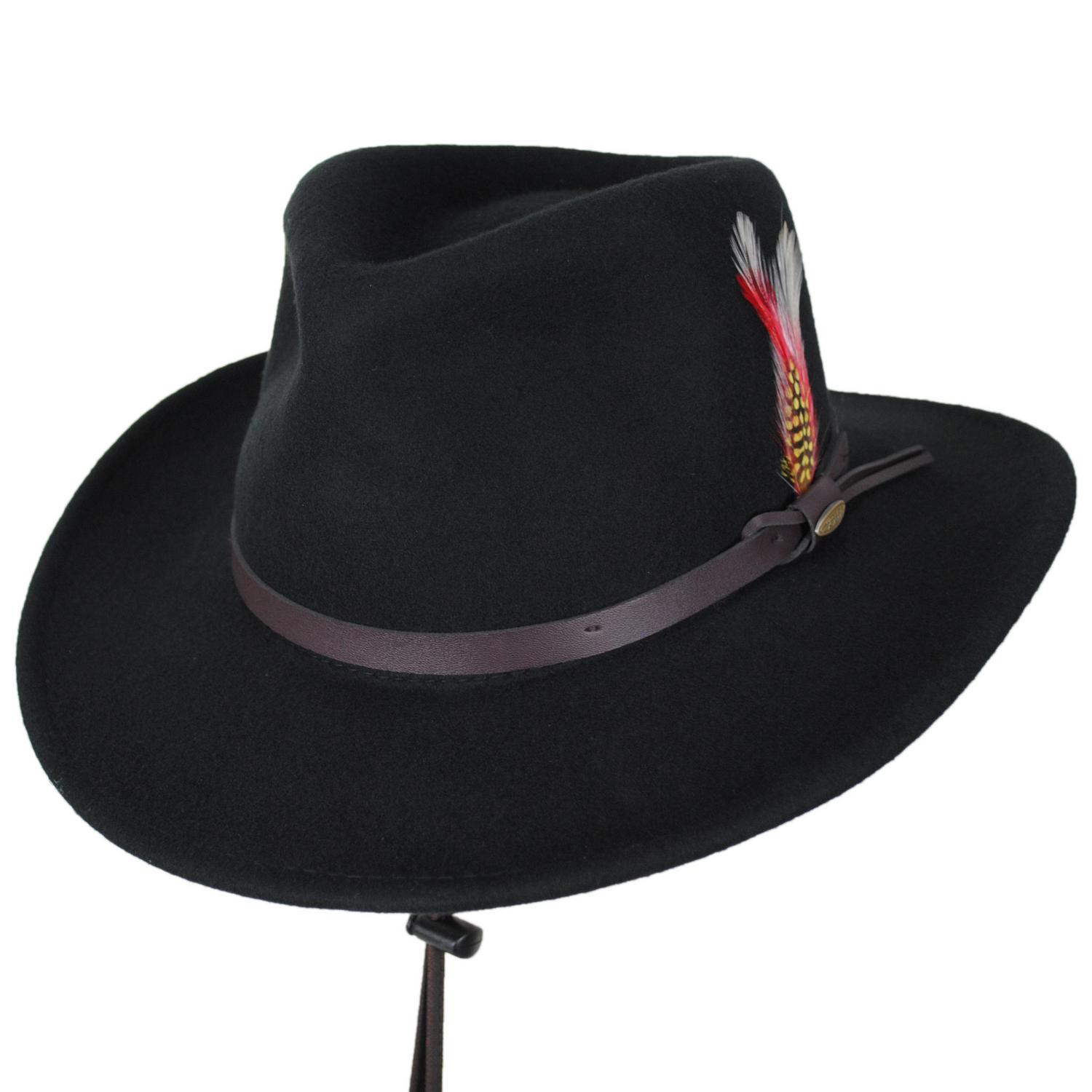 Scala | Stampede Wool Crushable Outback Hat | 130478 | lead | BLACK
