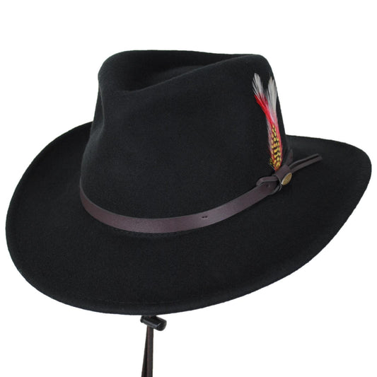 Scala | Stampede Wool Crushable Outback Hat | 130478 | lead | BLACK