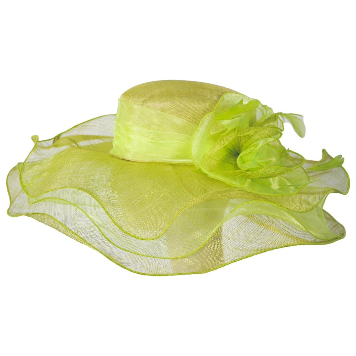 Jeanne Simmons | Organza Flower Triple Layer Sinamay Straw Boater Dress Hat | 120773 | profile | LIME