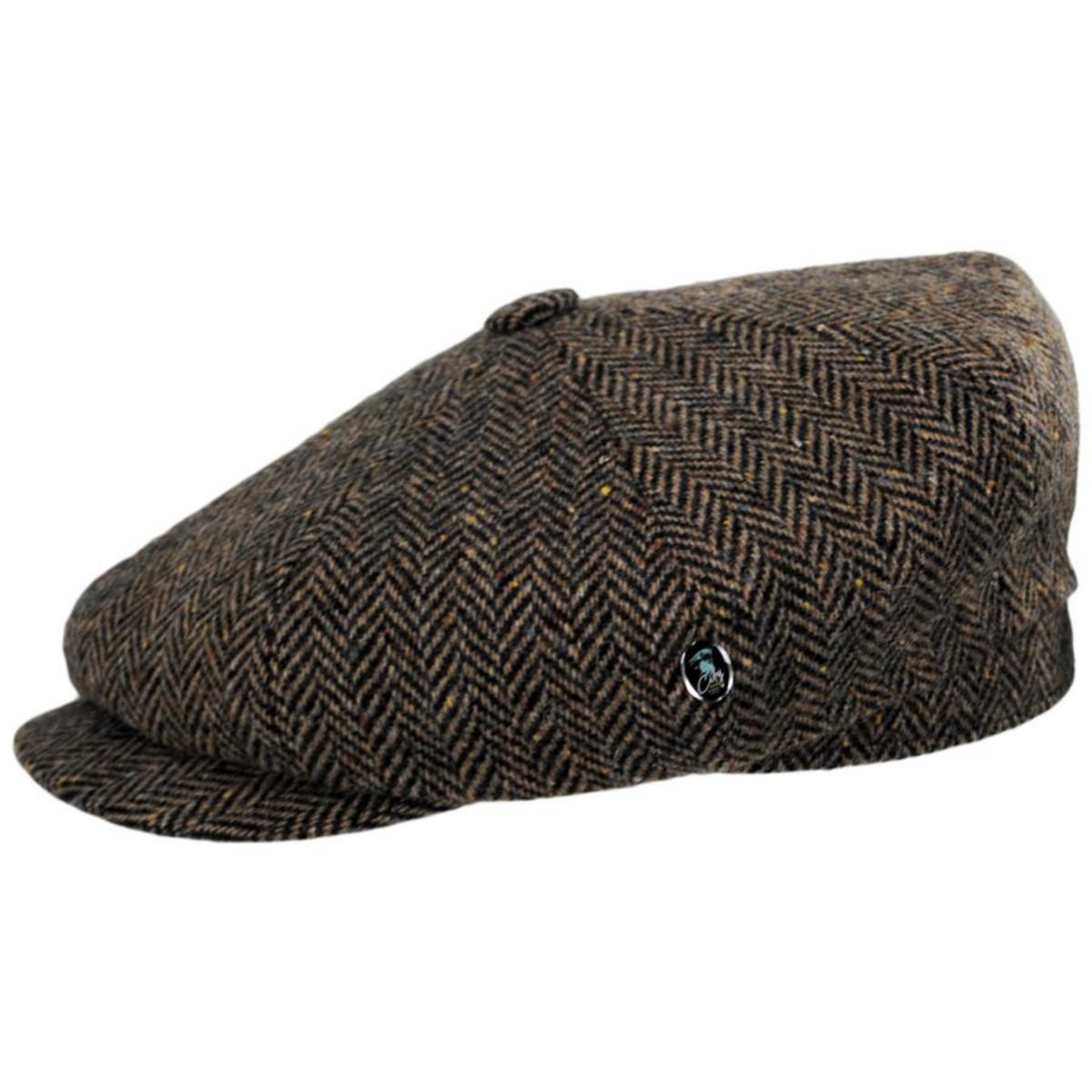 City Sport Caps | Herringbone Donegal Tweed Wool Newsboy Cap | 175111 | profile | COGNAC
