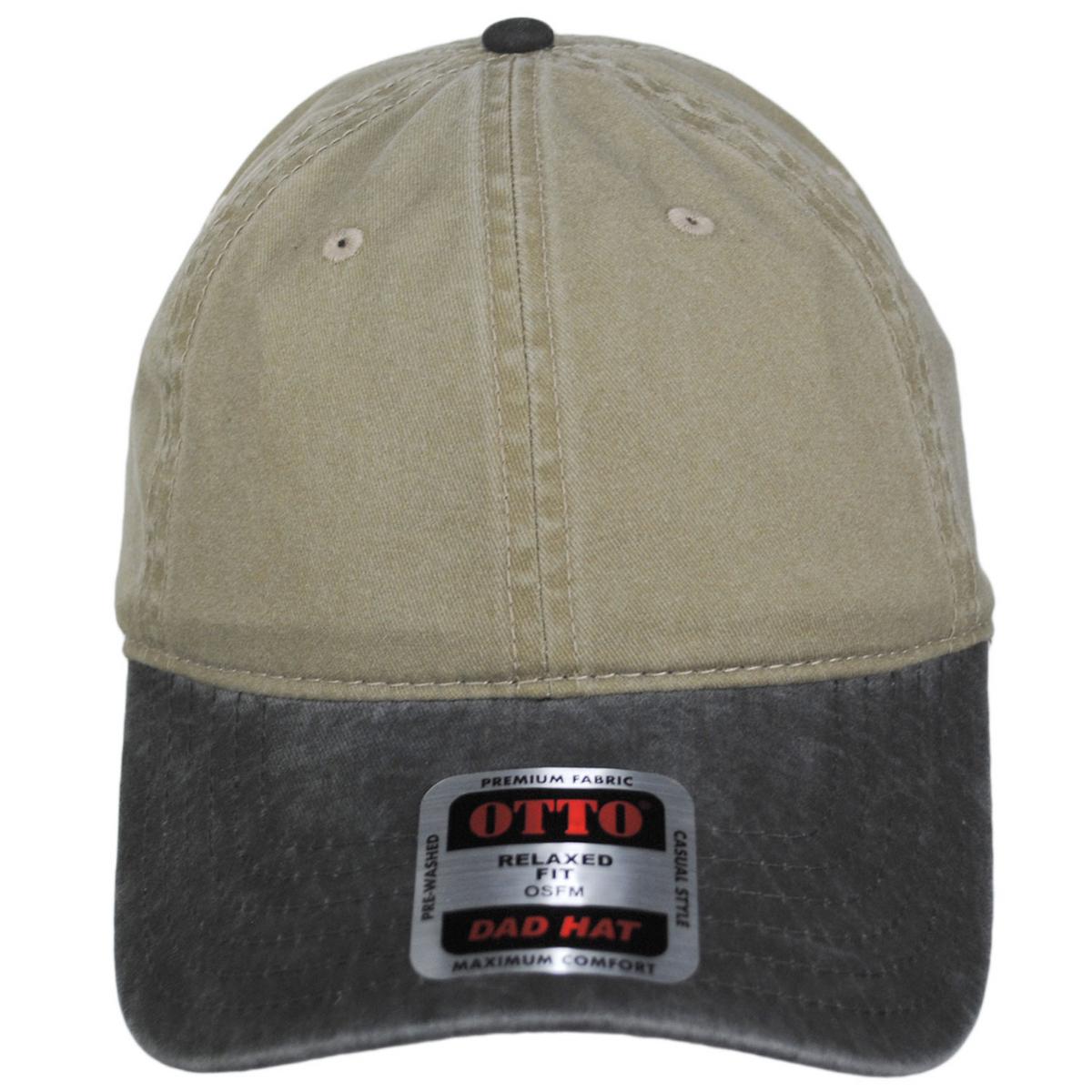 Otto | LoPro Washed Pigment Dyed Cotton Twill Strapback Baseball Cap Dad Hat | 201404 | front | BLACK/KHAKI