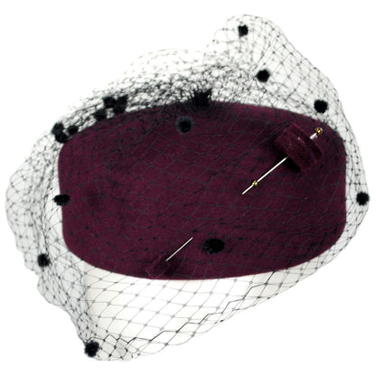 Kathy Jeanne | Hatpin and Veil Wool Felt Pillbox Hat - Made to Order | 124718 | lead | WINE/BLACK