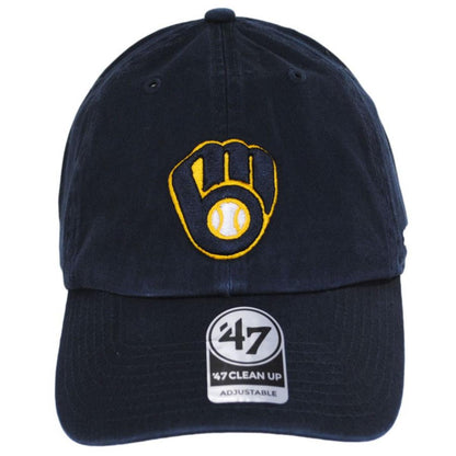 47 Brand | Milwaukee Brewers MLB Clean Up Strapback Baseball Cap Dad Hat | 203203 | front | NAVY