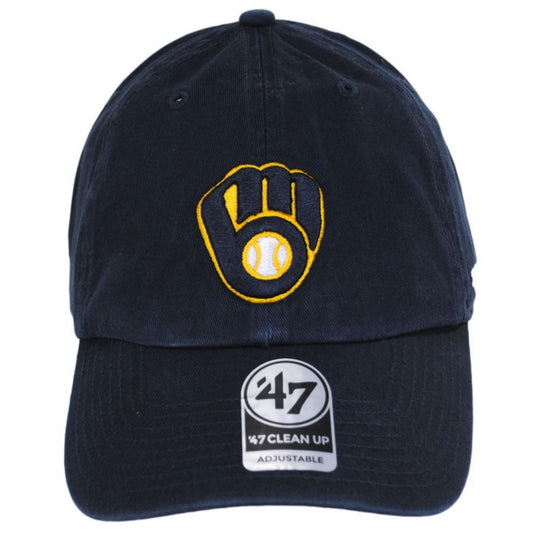 47 Brand | Milwaukee Brewers MLB Clean Up Strapback Baseball Cap Dad Hat | 203203 | front | NAVY