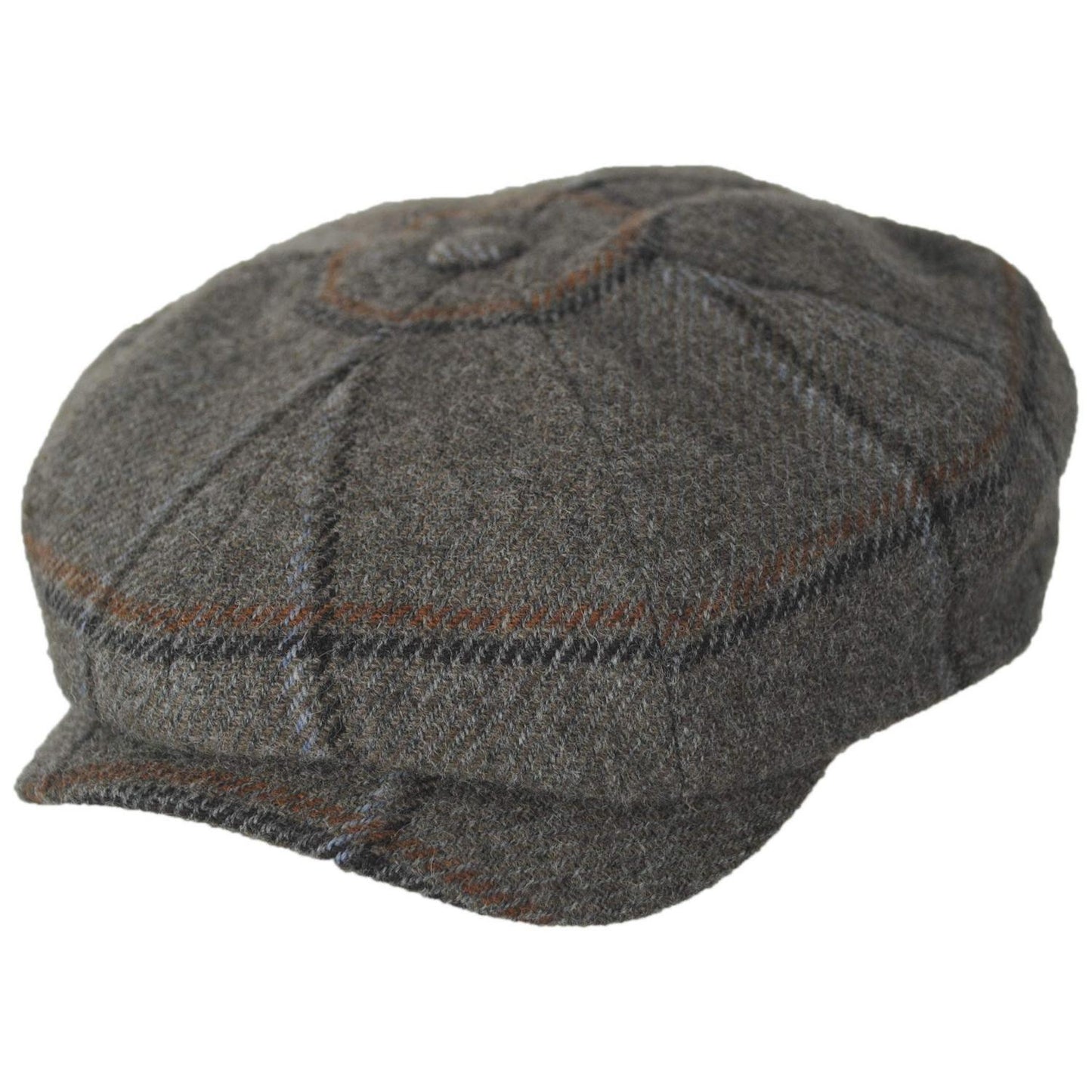 Wigens Caps | Big Check Wool Retro Newsboy Cap | 161978 | lead | TAUPE