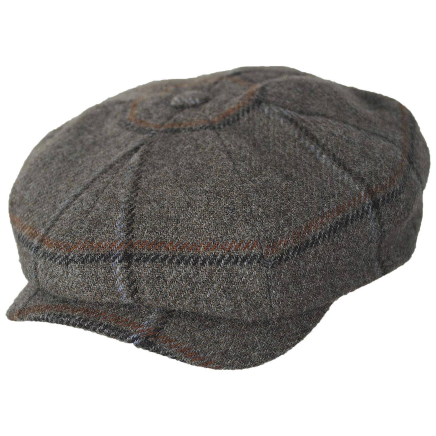 Wigens Caps | Big Check Wool Retro Newsboy Cap | 161978 | lead | TAUPE