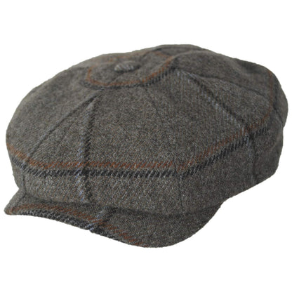 Wigens Caps | Big Check Wool Retro Newsboy Cap | 161978 | lead | TAUPE