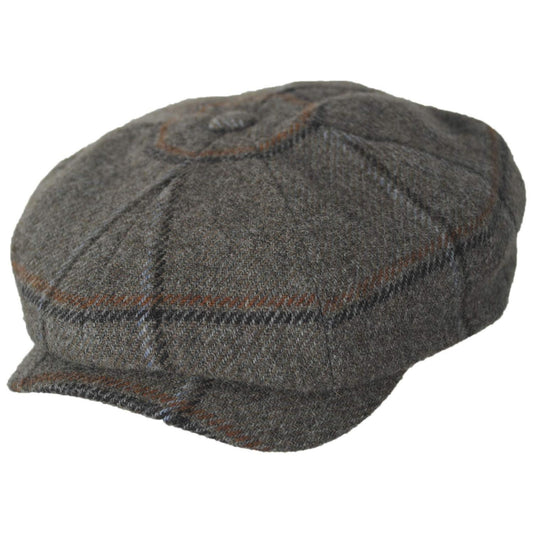 Wigens Caps | Big Check Wool Retro Newsboy Cap | 161978 | lead | TAUPE