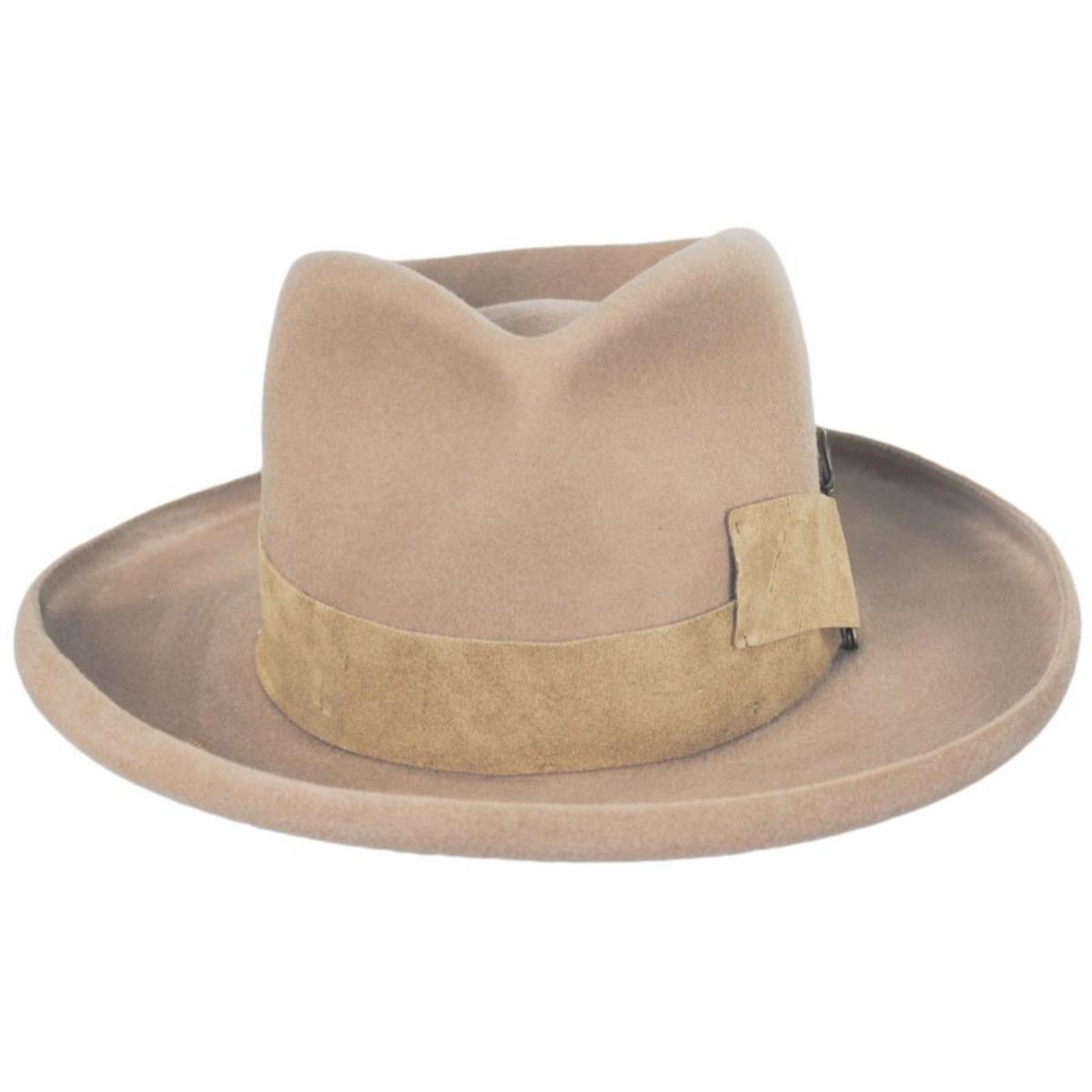 Renegade | Casville Pencil Curl Brim Wool Felt Fedora Hat | 130383 | front | FAWN