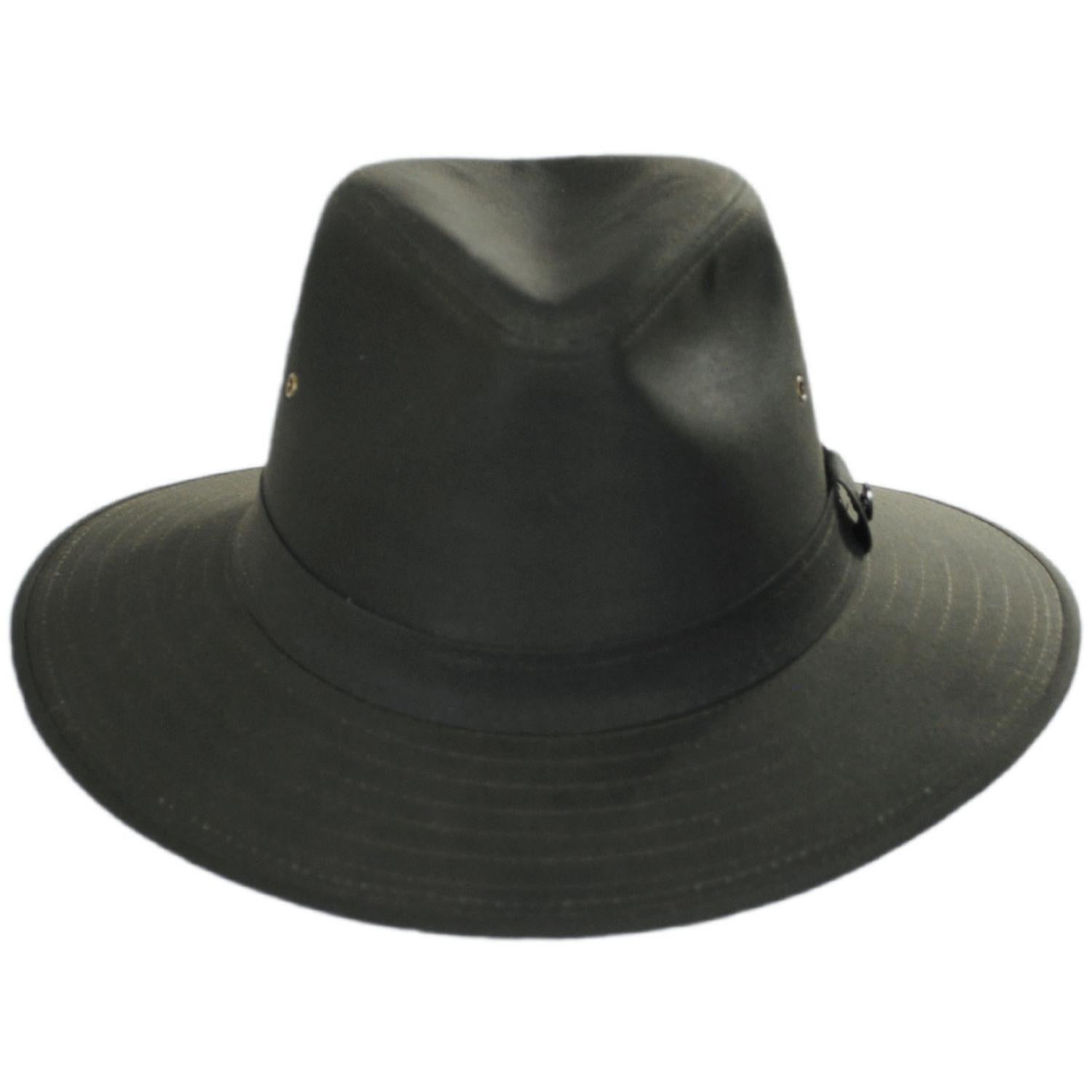Jaxon Hats | Cotton Oilcloth Safari Fedora Hat | 147252 | front | OLIVE