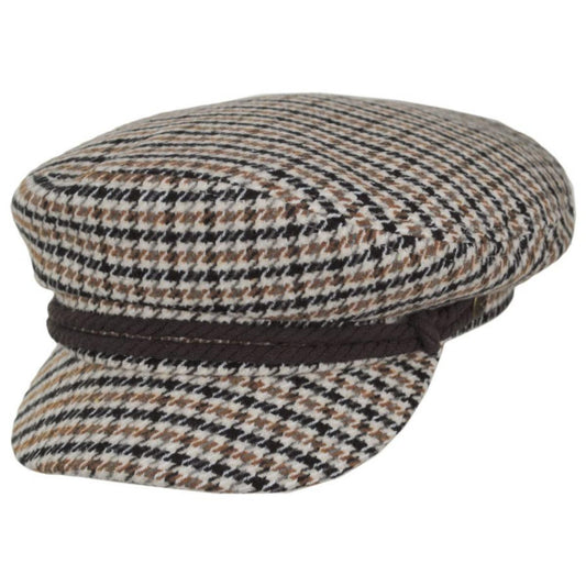BRIXTON HATS | Houndstooth Wool Blend Fiddler Cap - Sand/Dark Earth/Black | 181303SU23 | lead | SAND/DARK EARTH/BLACK