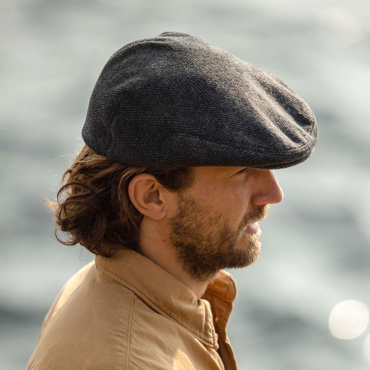 Jaxon Hats | Large Herringbone Wool Blend Ivy Cap | 167759 | lsmone | CHARCOAL