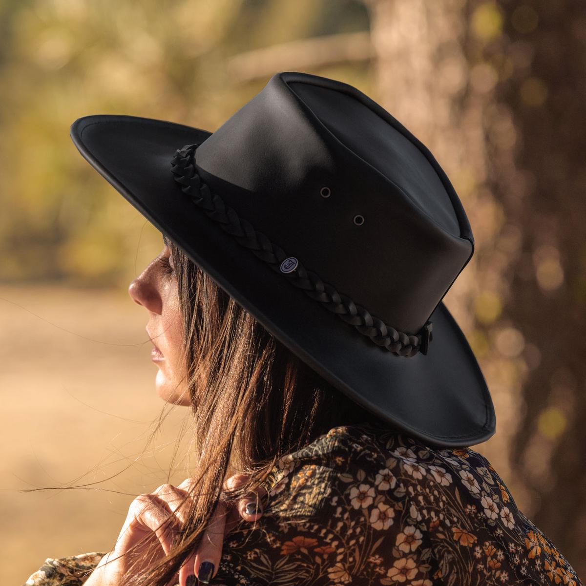 Jaxon Hats | Crusher Leather Outback Hat | 147202 | lsfone | BLACK