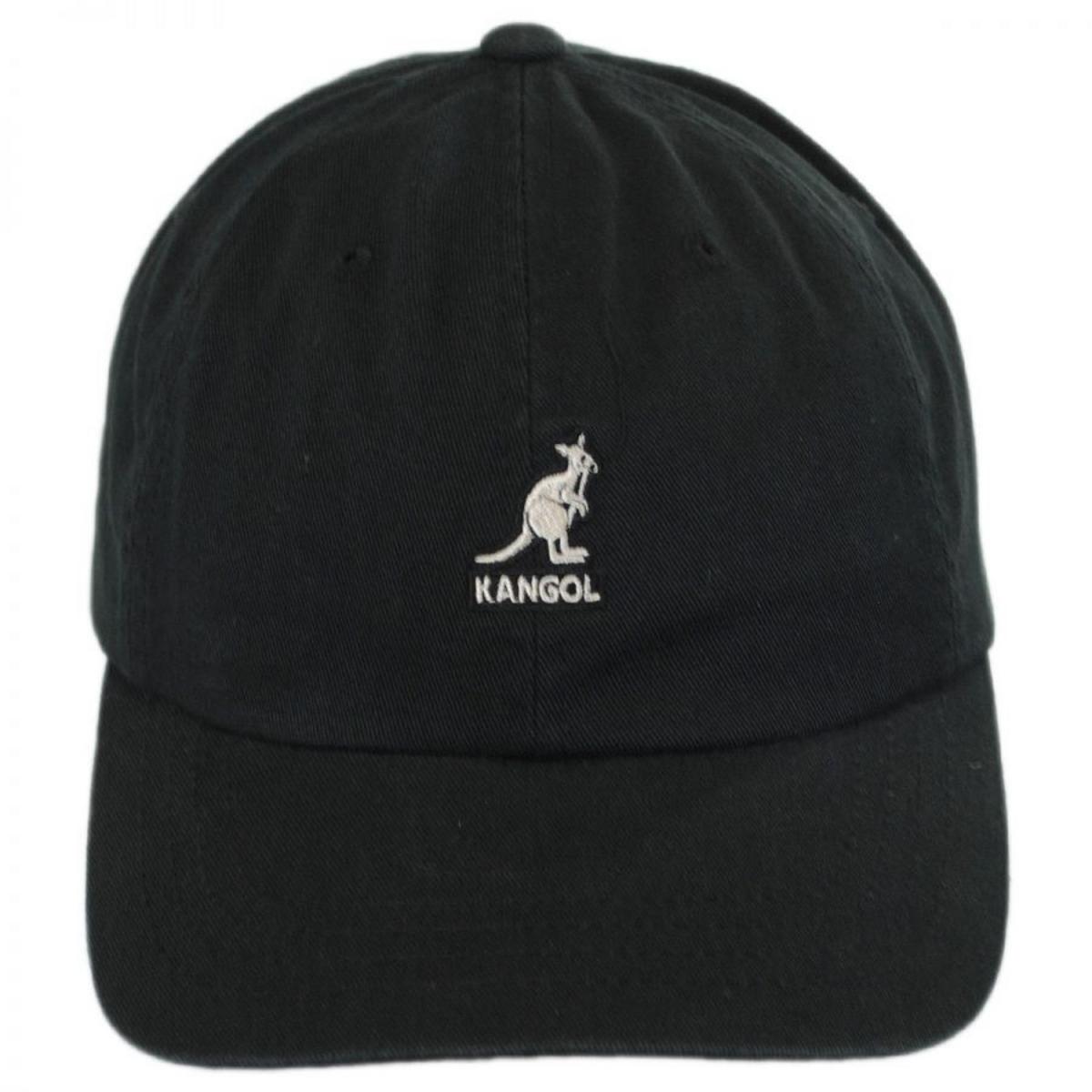 Kangol | Washed Cotton Strapback Baseball Cap Dad Hat | 201173 | front | BLACK