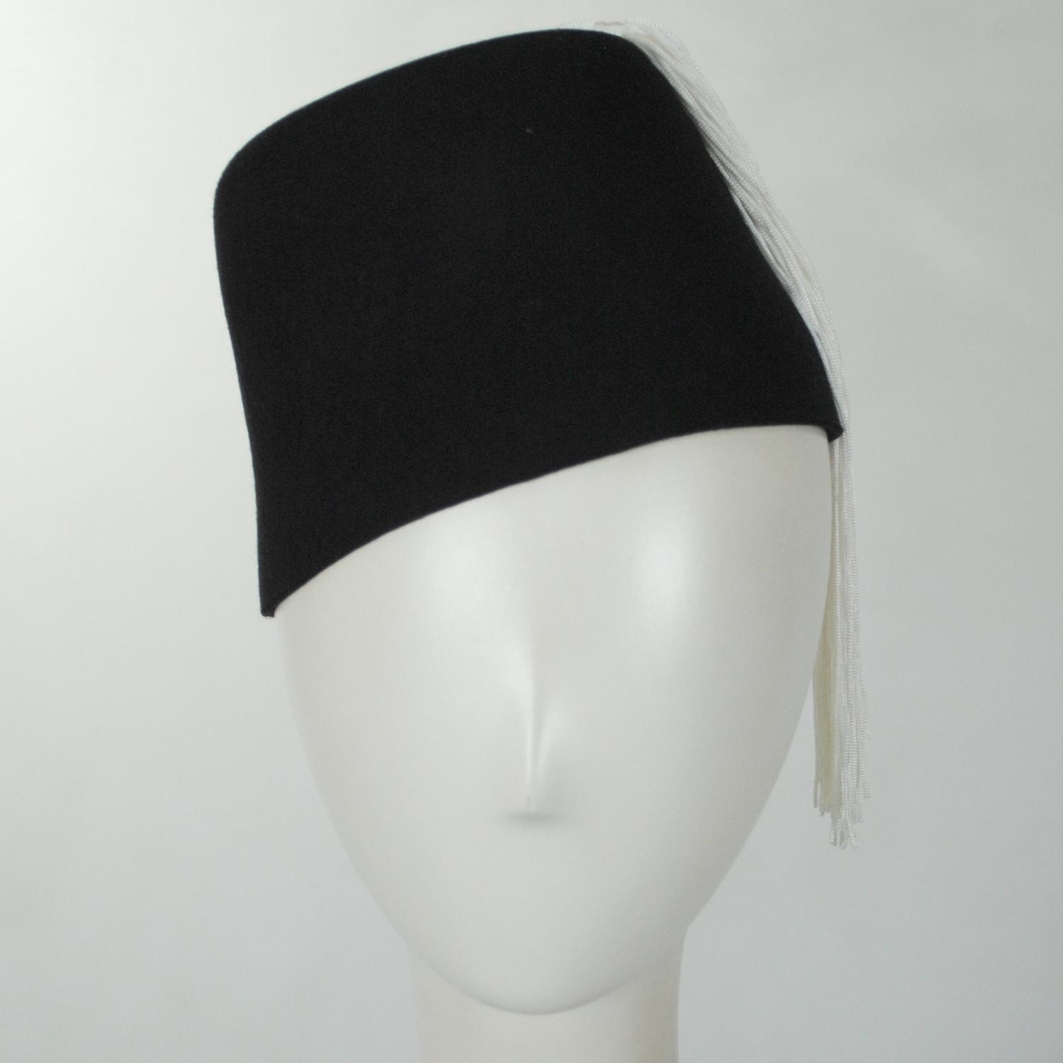 Village Hat Shop | Black Wool Fez with White Tassel | 193316 | front | BLACK