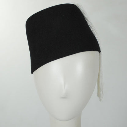 Village Hat Shop | Black Wool Fez with White Tassel | 193316 | front | BLACK