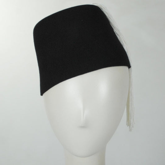 Village Hat Shop | Black Wool Fez with White Tassel | 193316 | front | BLACK