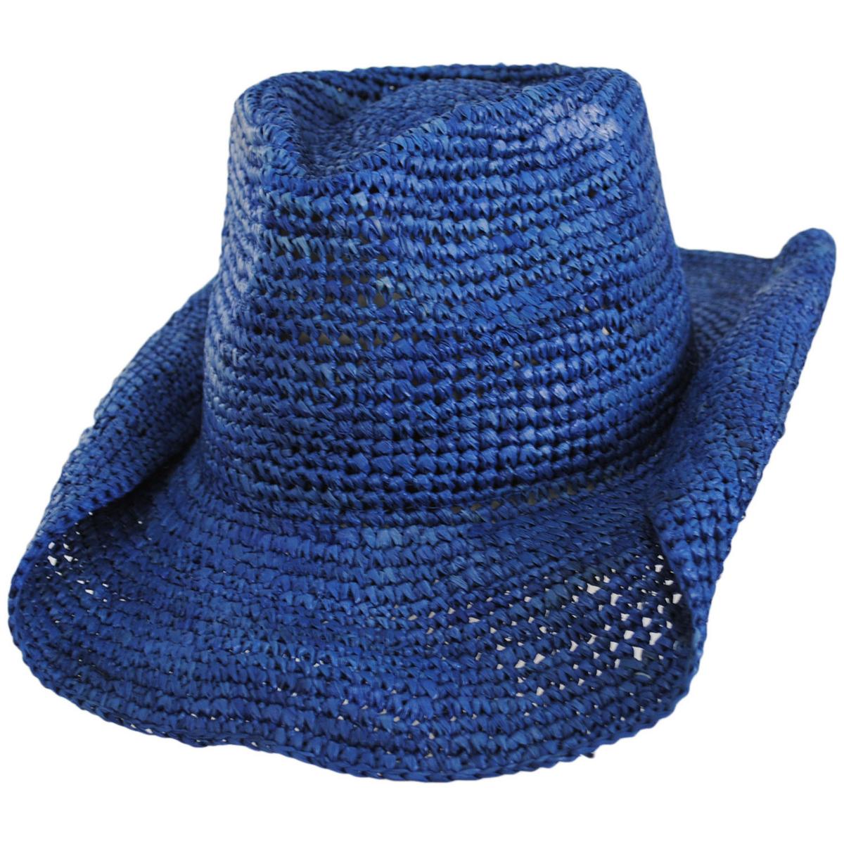 NIKKI BEACH | Diano Crochet Raffia Straw Western Hat | 102672 | lead | DENIM