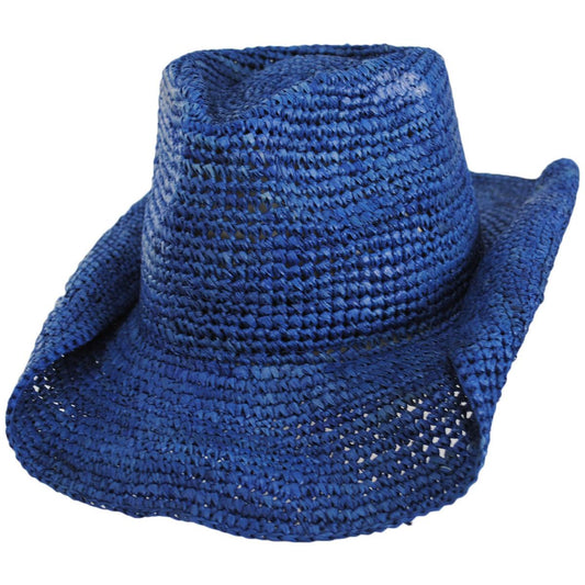 NIKKI BEACH | Diano Crochet Raffia Straw Western Hat | 102672 | lead | DENIM