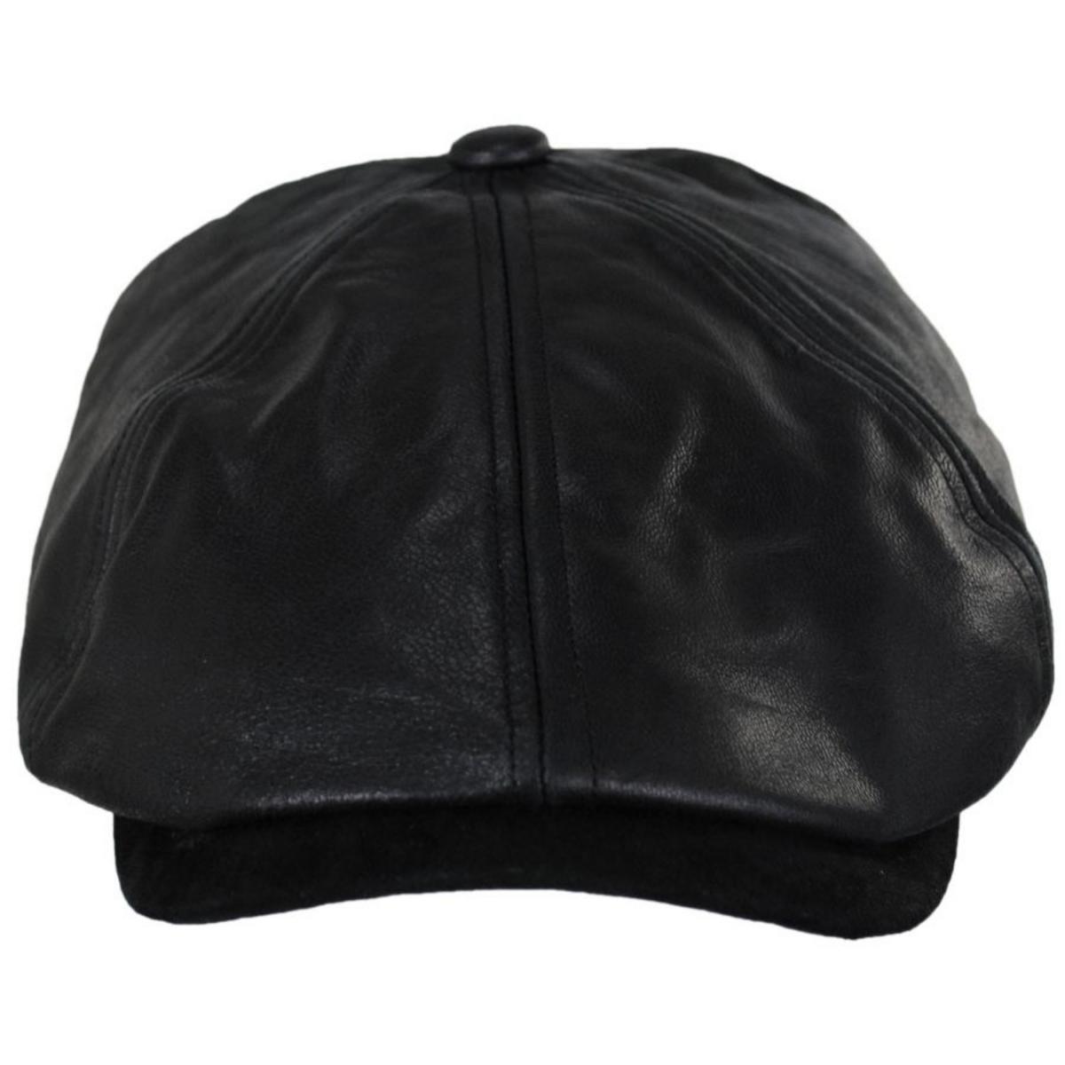 Jaxon Hats | Leather Suede Newsboy Cap | 168202 | front | BLACK