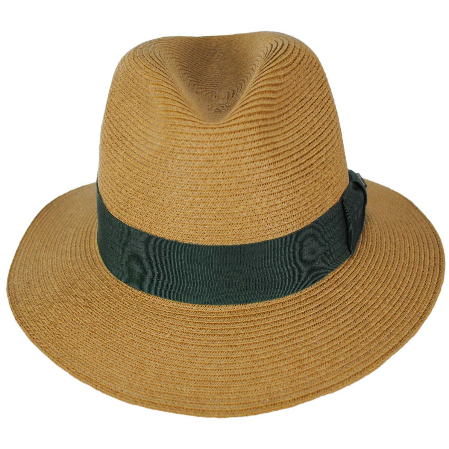 BRIXTON HATS | Roma Toyo Straw Fedora Hat | 128369 | front | DARK TAN/PRIMAL GREEN