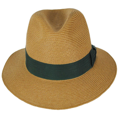 BRIXTON HATS | Roma Toyo Straw Fedora Hat | 128369 | front | DARK TAN/PRIMAL GREEN