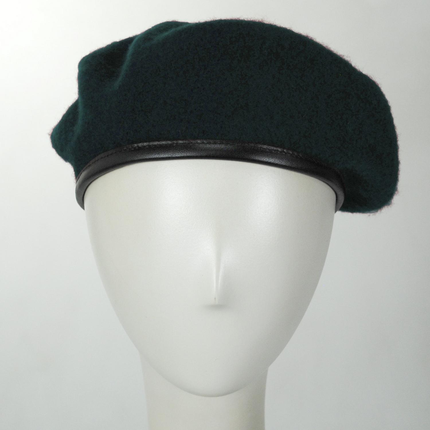 Village Hat Shop | Wool Military Beret with Lambskin Band | 151106 | front | GREEN
