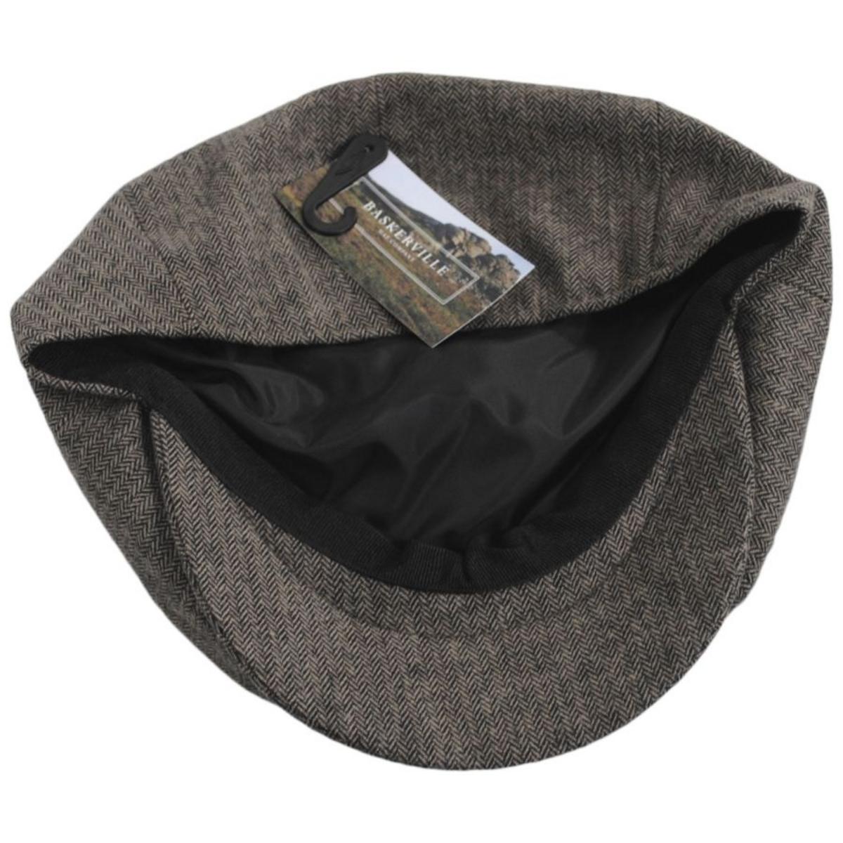 Baskerville Hat Company | Cardiff Cotton Herringbone Newsboy Cap | 167678 | under | BLACK/GREY