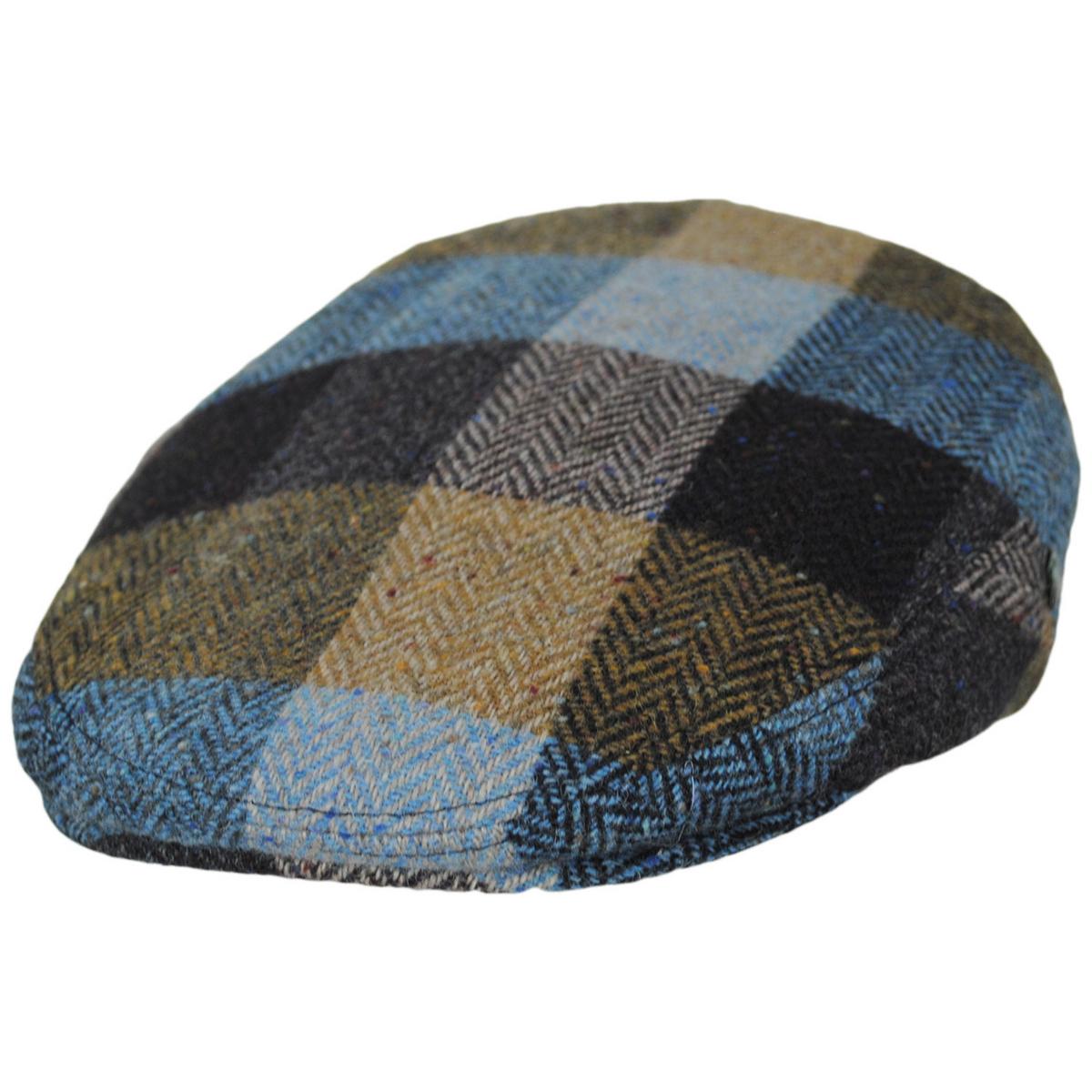 City Sport Caps | Herringbone Squares Donegal Tweed Wool Ivy Cap | 175022 | lead | TAN/BLUE