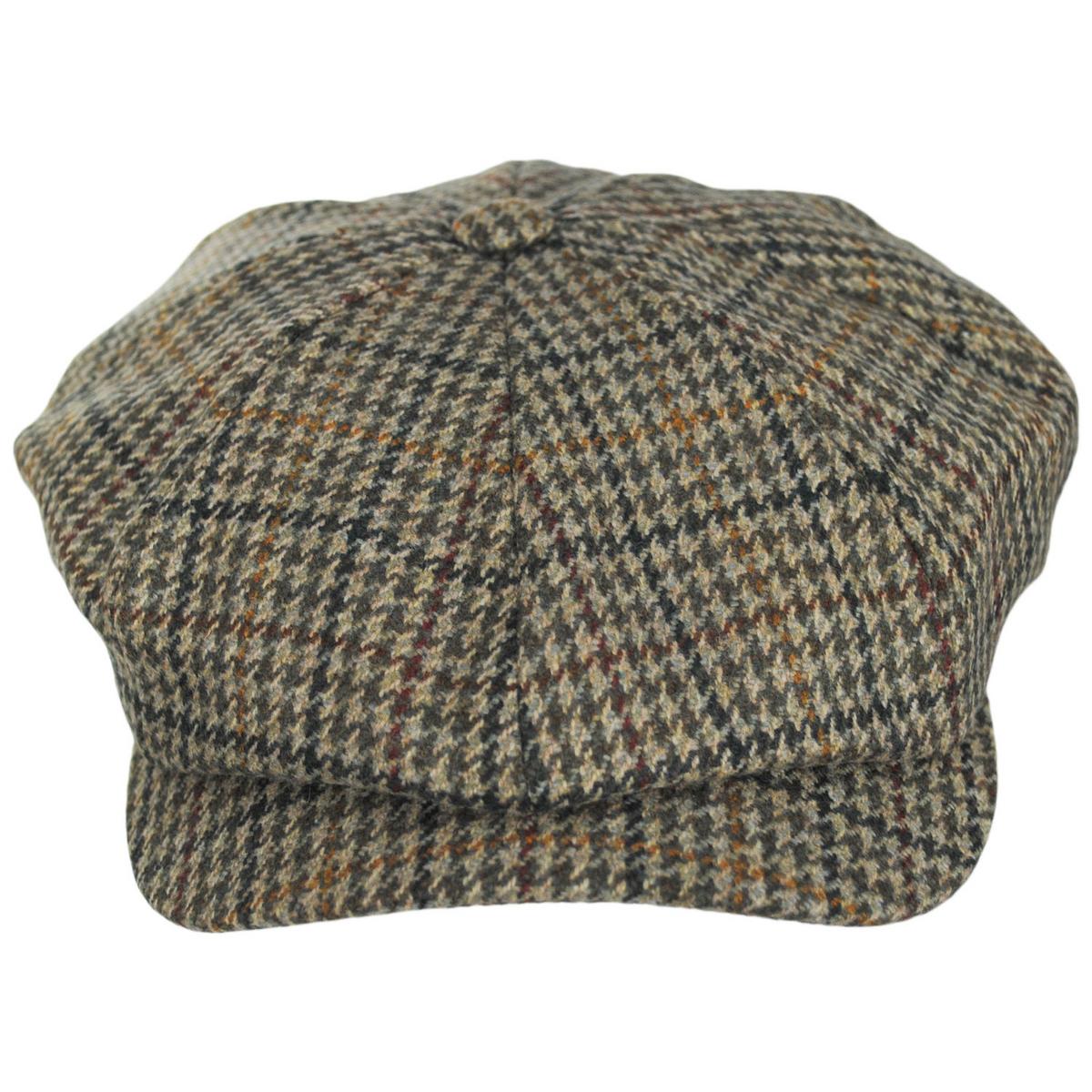 Wigens Caps | Wool Houndstooth Newsboy Cap | 161973 | front | OLIVE