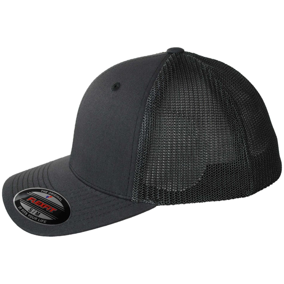 Flexfit | Tonal Mesh Trucker Flexfit Fitted Baseball Cap | 221501 | profile | CHARCOAL