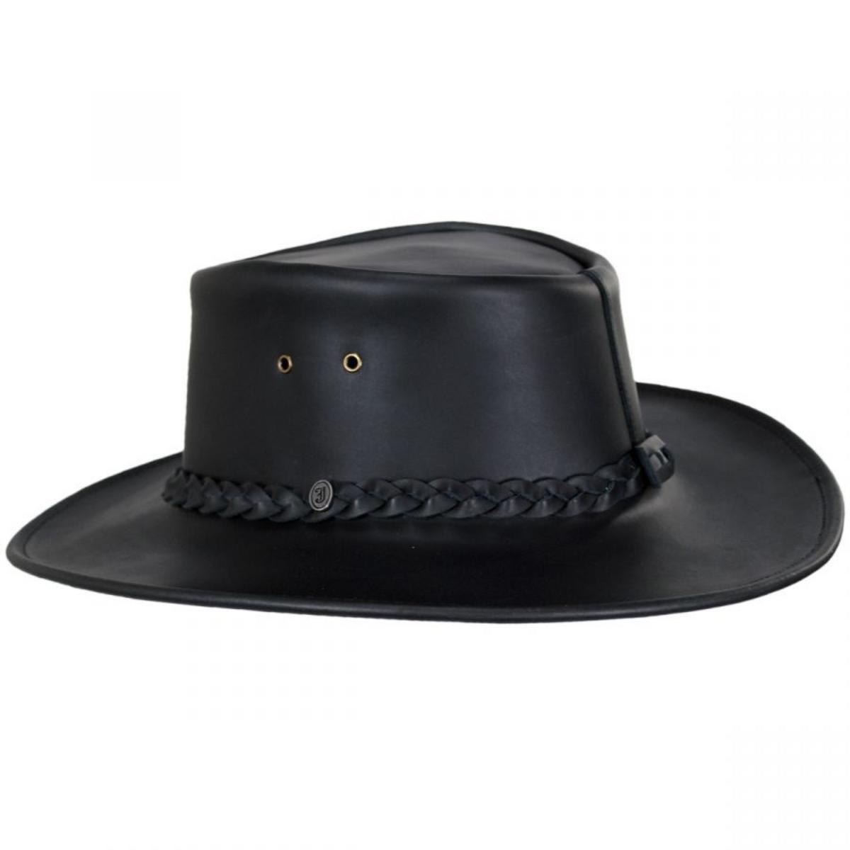 Jaxon Hats | Crusher Leather Outback Hat | 147202 | profile | BLACK