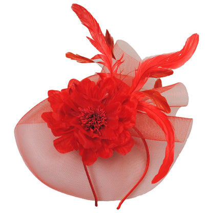 Sophia | Peony and Feathers Fascinator Hat | 122907 | lead | RED