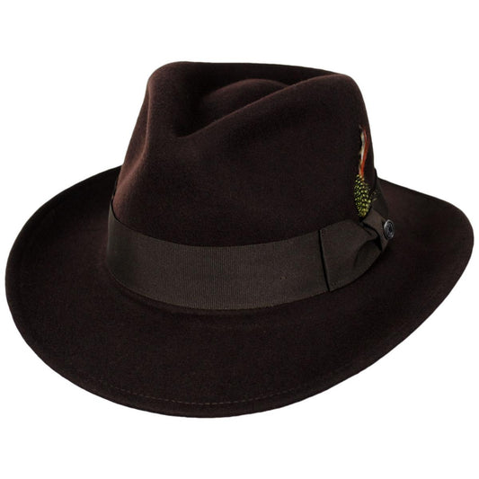 Jaxon Hats | Ford Crushable Wool Felt Fedora Hat | 135004 | lead | BROWN