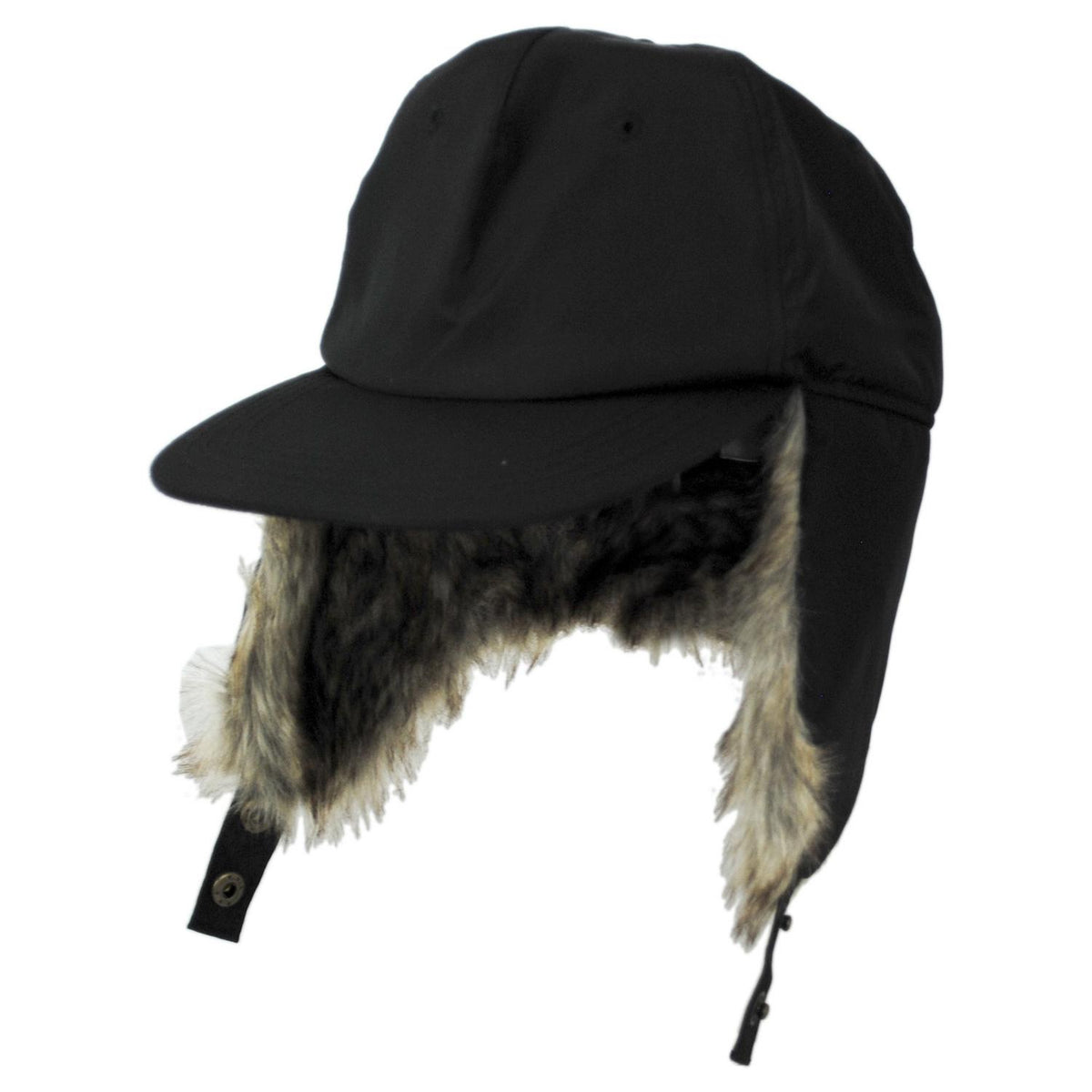 Dorfman Pacific | Woody Nylon Earflap Fitted Baseball Cap | 200184 | lead | BLACK