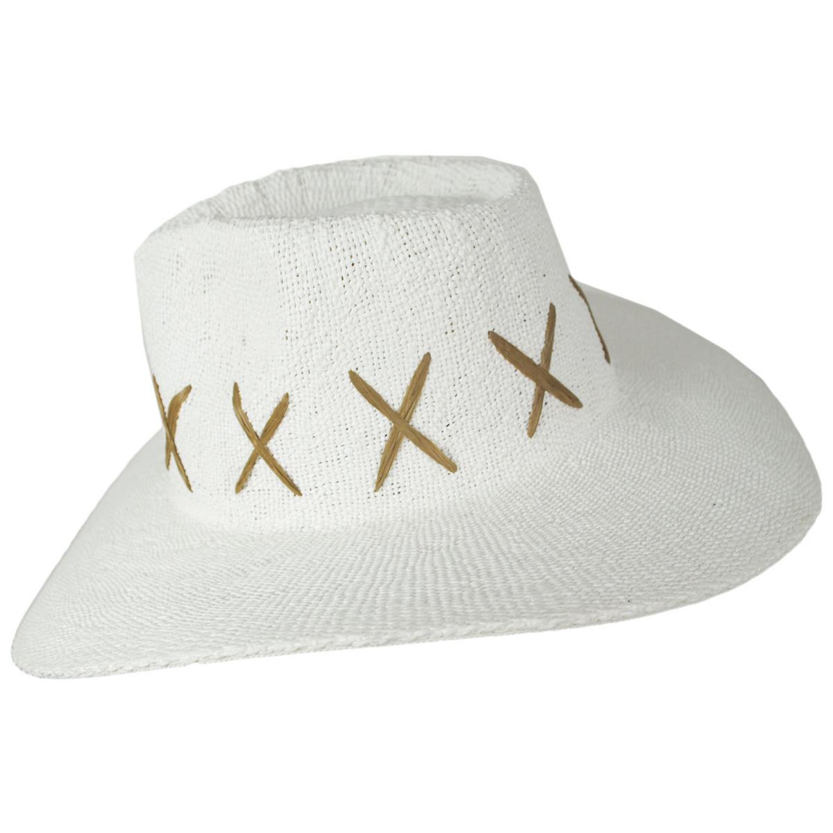 NIKKI BEACH | Exuma Bangora Straw Fedora Hat | 102671 | profile | WHITE/BROWN