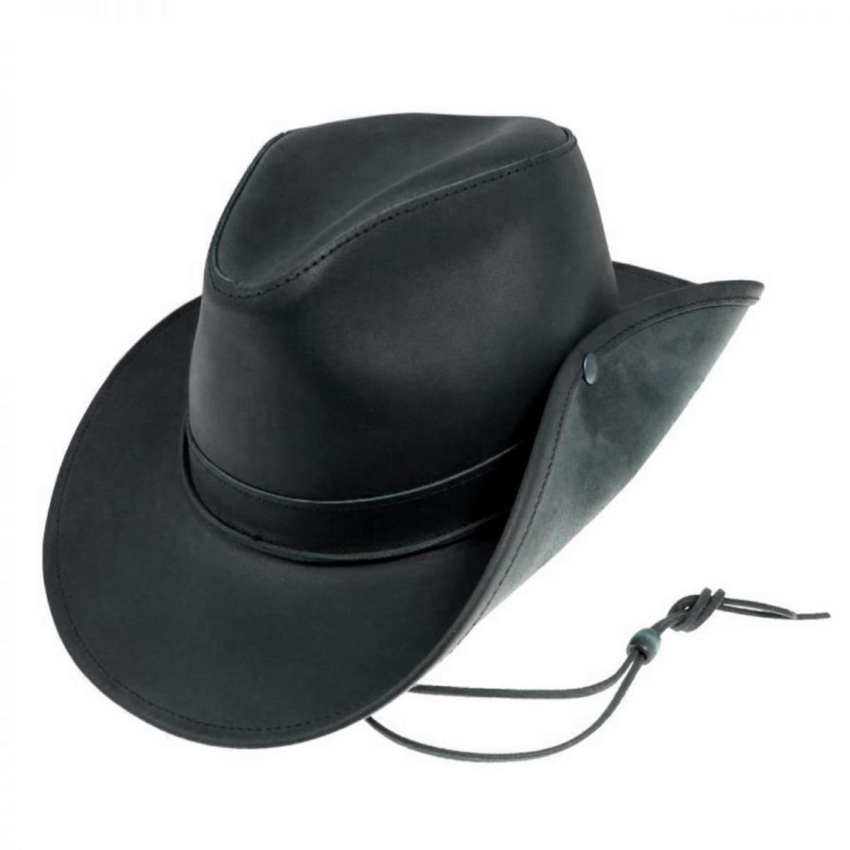 Henschel | Leather Aussie Fedora Hat | 140306 | lead | BLACK