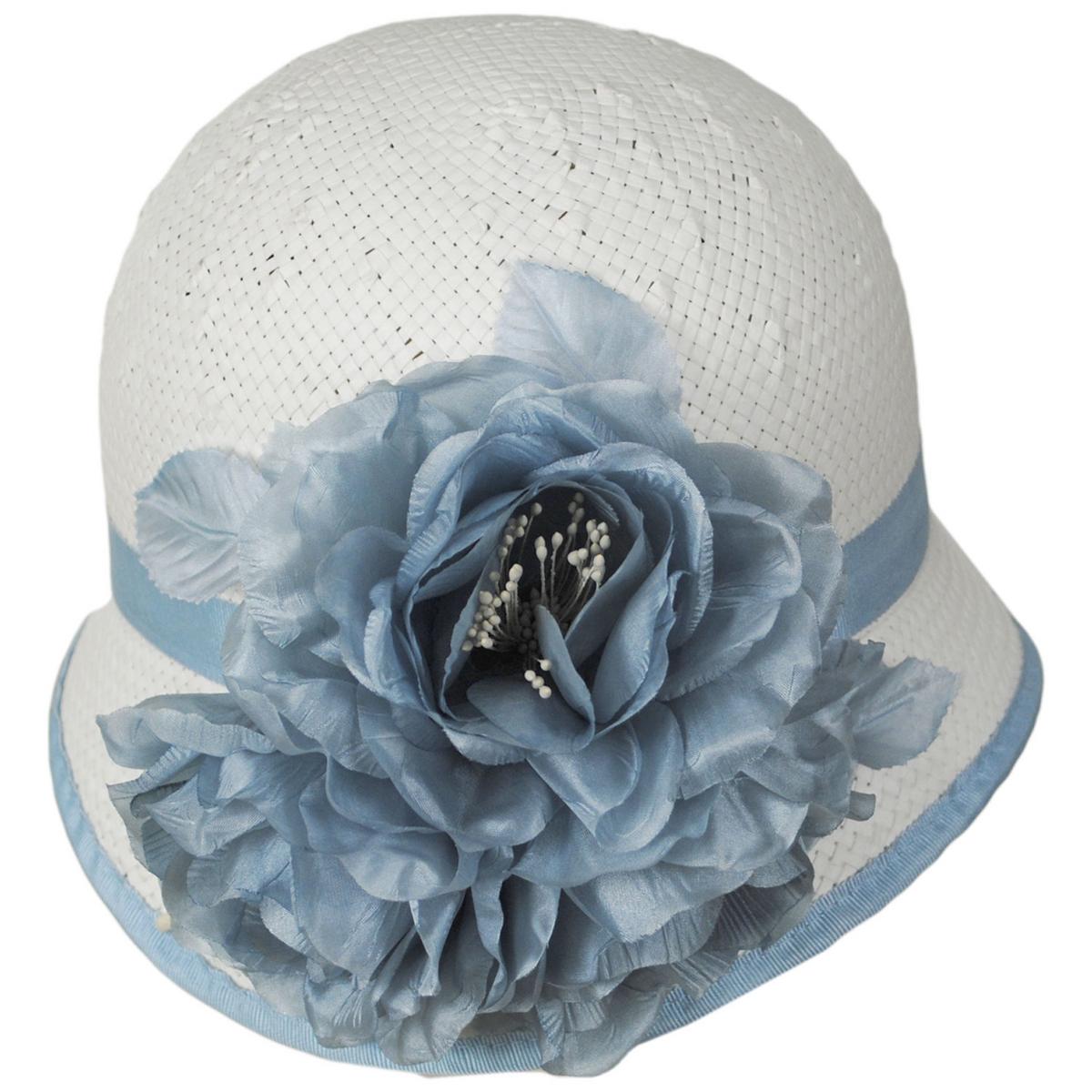 Kathy Jeanne | Peony Trio Toyo Straw Cloche Hat | 122440 | profile | WHITE/LIGHT BLUE