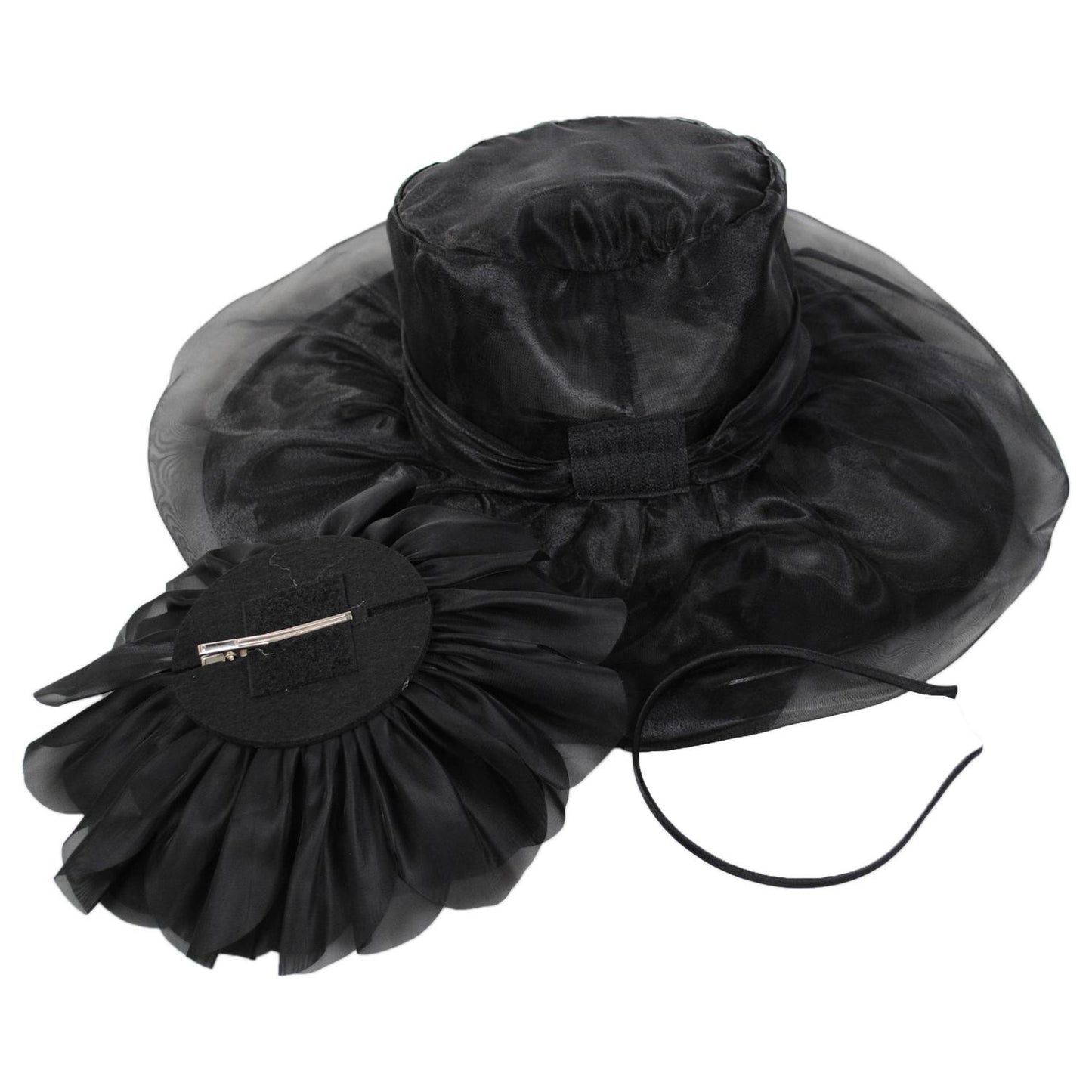 Sophia | Flower Clip Organza Dress Hat | 122910 | top | BLACK