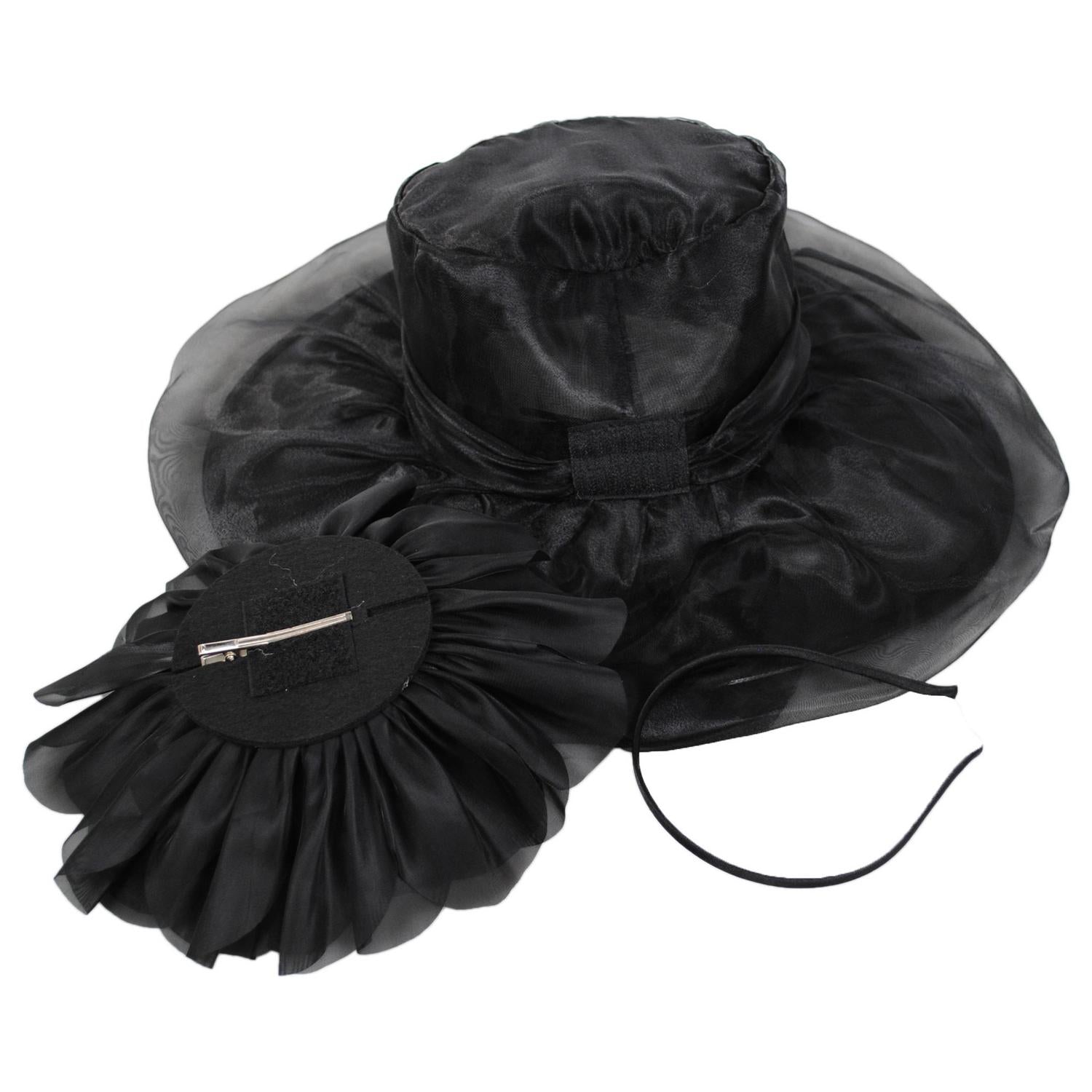 Sophia | Flower Clip Organza Dress Hat | 122910 | top | BLACK