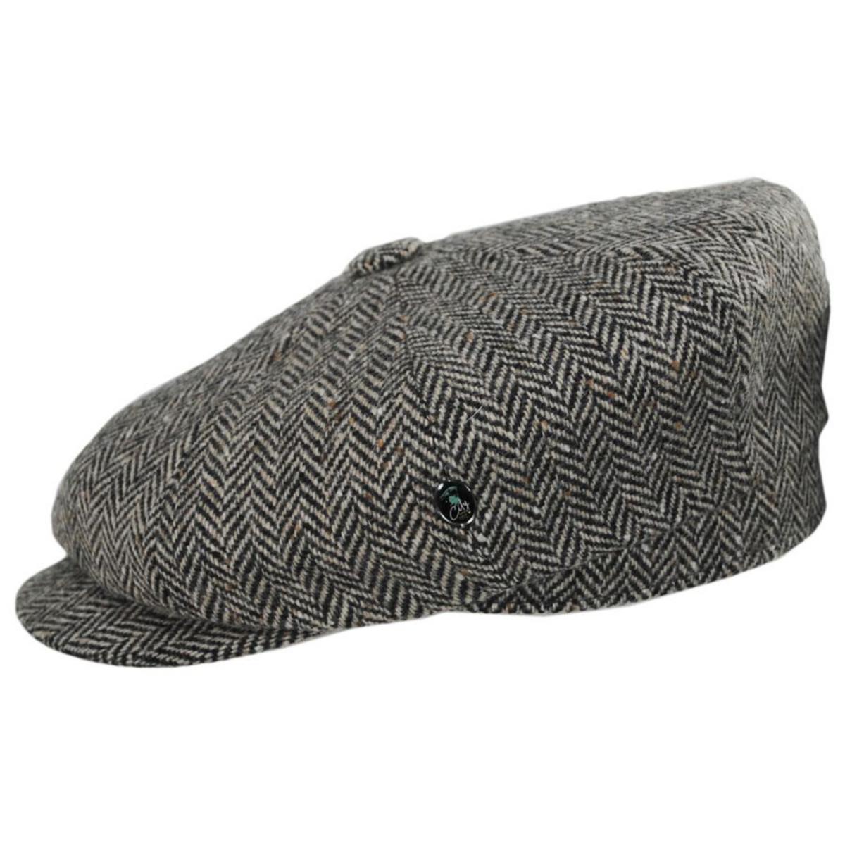 City Sport Caps | Herringbone Donegal Tweed Wool Newsboy Cap | 175111 | profile | OFF WHITE