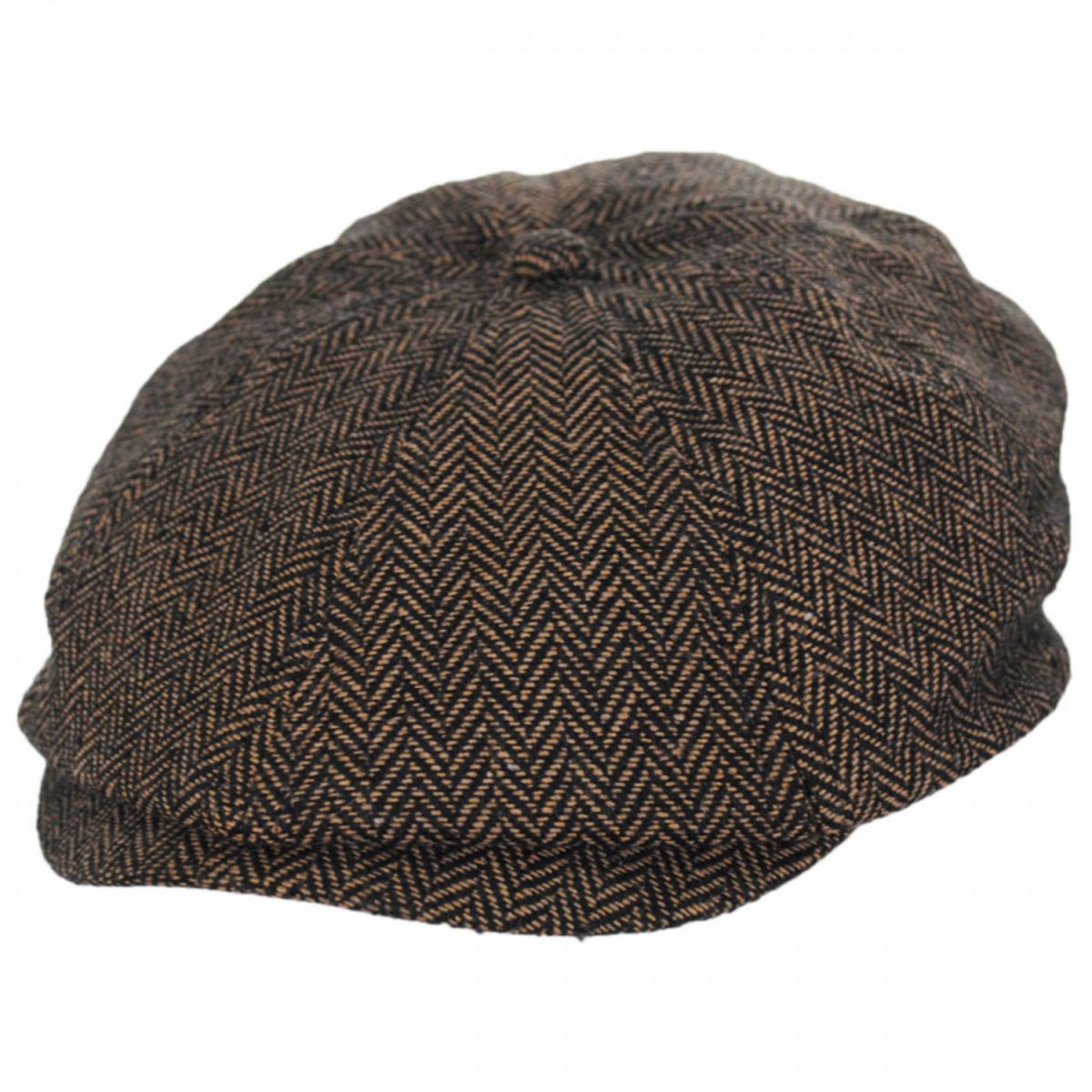 BRIXTON HATS | Brood Herringbone Wool Blend Newsboy Cap | 161512 | lead | BROWN/KHAKI
