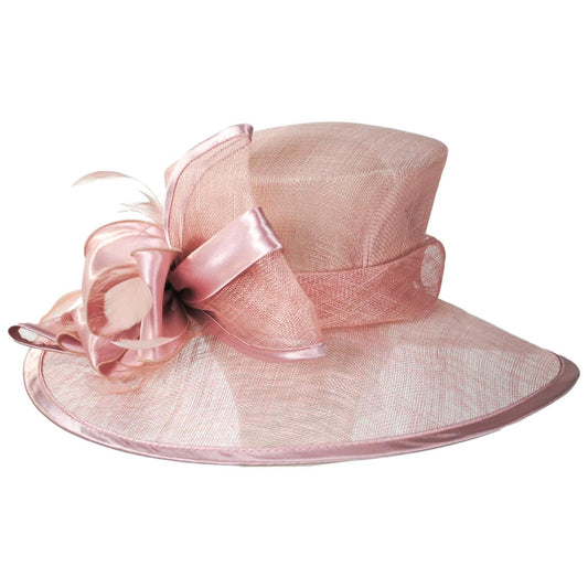 Sophia | Satin Bow Sinamay Straw Boater Dress Hat | 122912 | front | PINK