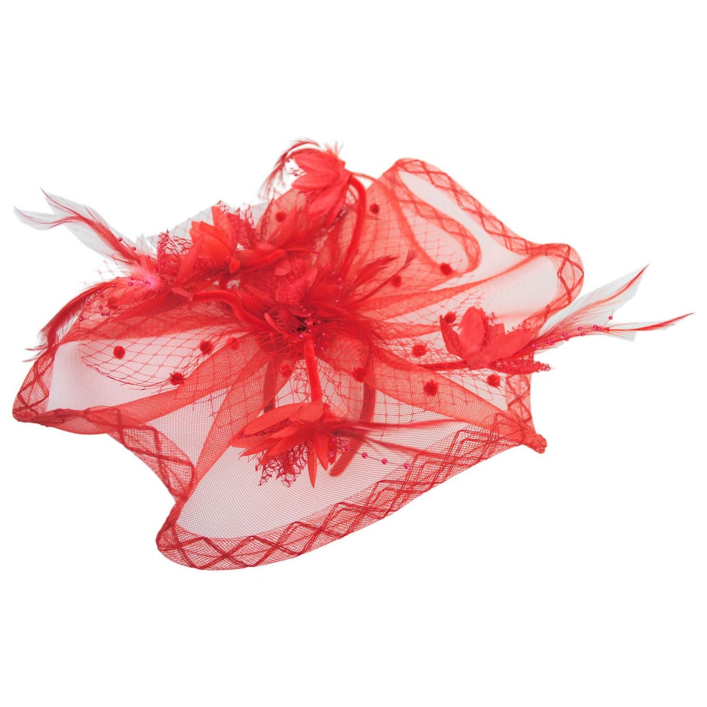 Sophia | Floral Feathered Mesh Fascinator Hat | 122906 | lead | RED