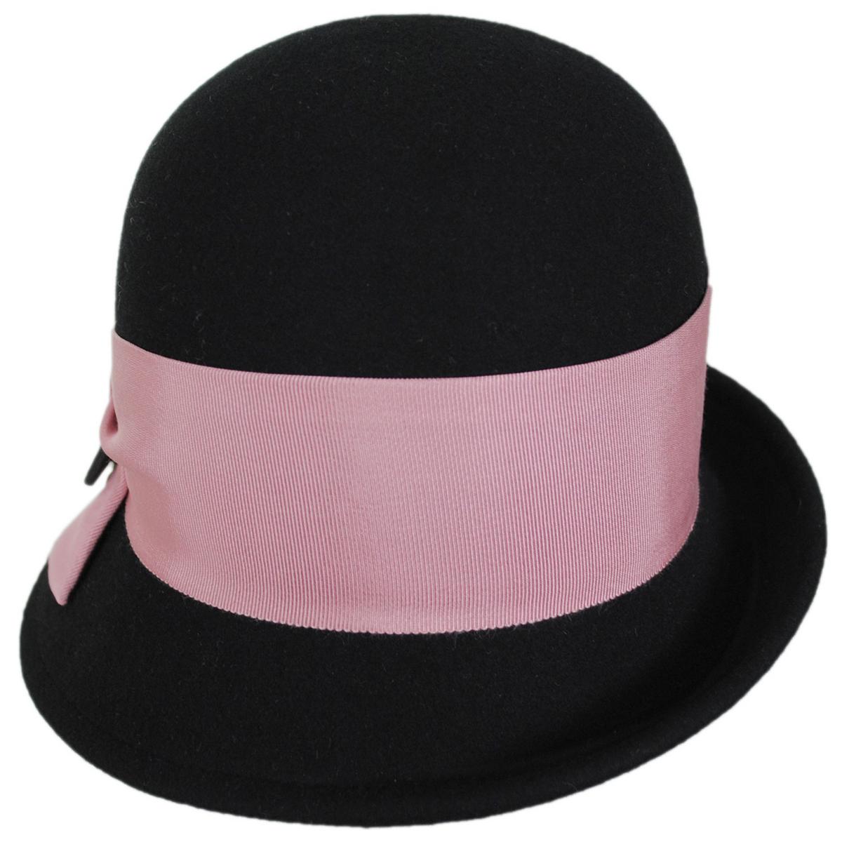 Kathy Jeanne | Double Button Profile Wool Felt Cloche Hat - Made to Order | 124706 | front | BLACK/ROSE