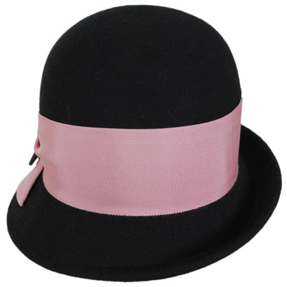Kathy Jeanne | Double Button Profile Wool Felt Cloche Hat - Made to Order | 124706 | front | BLACK/ROSE