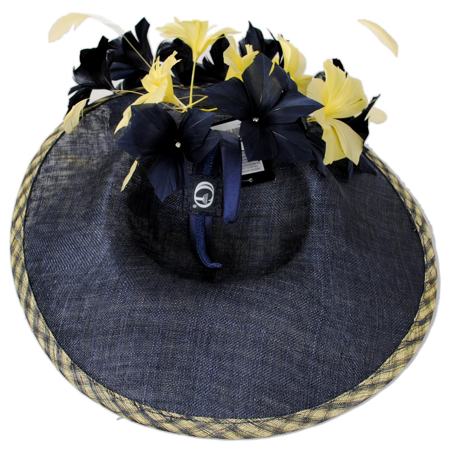 Emma B by Giovannio | Gingham Sinamay Straw Fascinator Hat | 122628 | under | NAVY/YELLOW